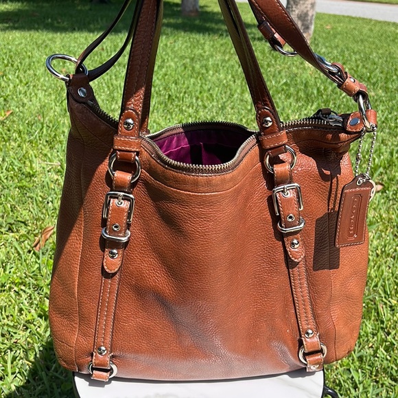 COACH Alexandra Saddle Brown Pebble Tote - Picture 3 of 9